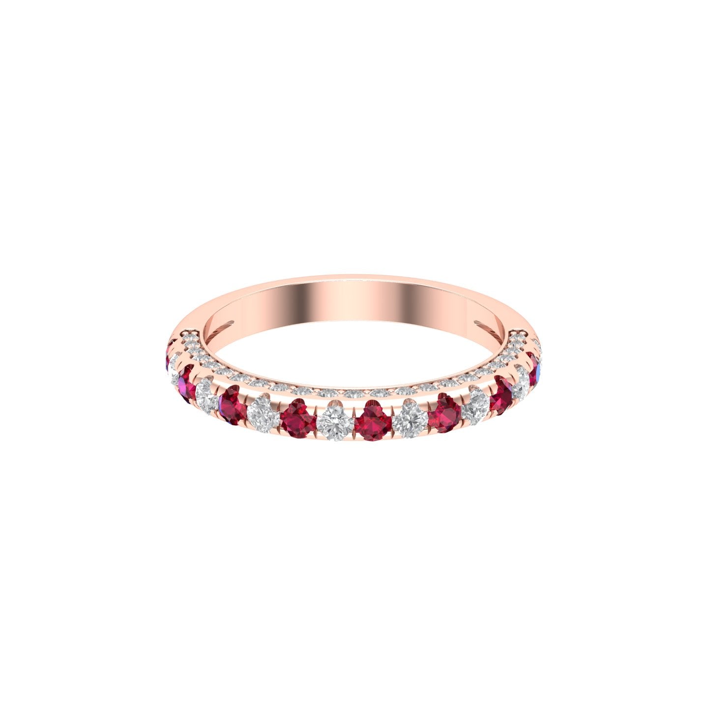 Solid Gold Ruby Diamond Half Eternity Band