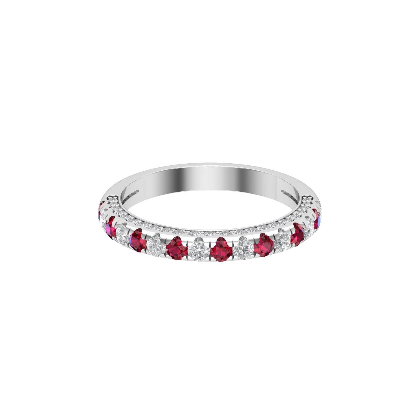 Solid Gold Ruby Diamond Half Eternity Band
