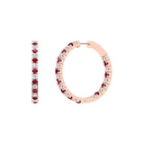 Solid Gold Ruby Diamond Hoop Earrings
