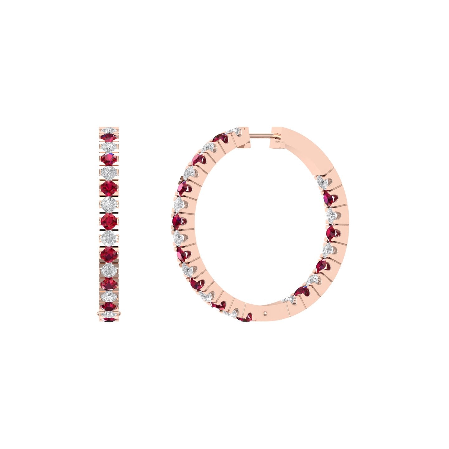 Solid Gold Ruby Diamond Hoop Earrings