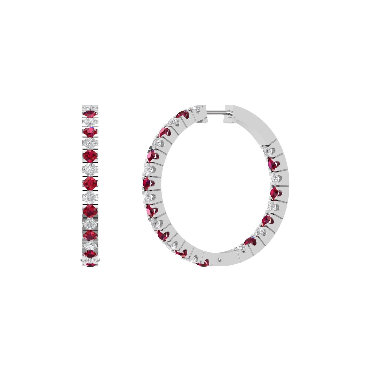 Solid Gold Ruby Diamond Hoop Earrings