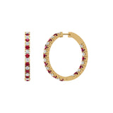 Solid Gold Ruby Diamond Hoop Earrings