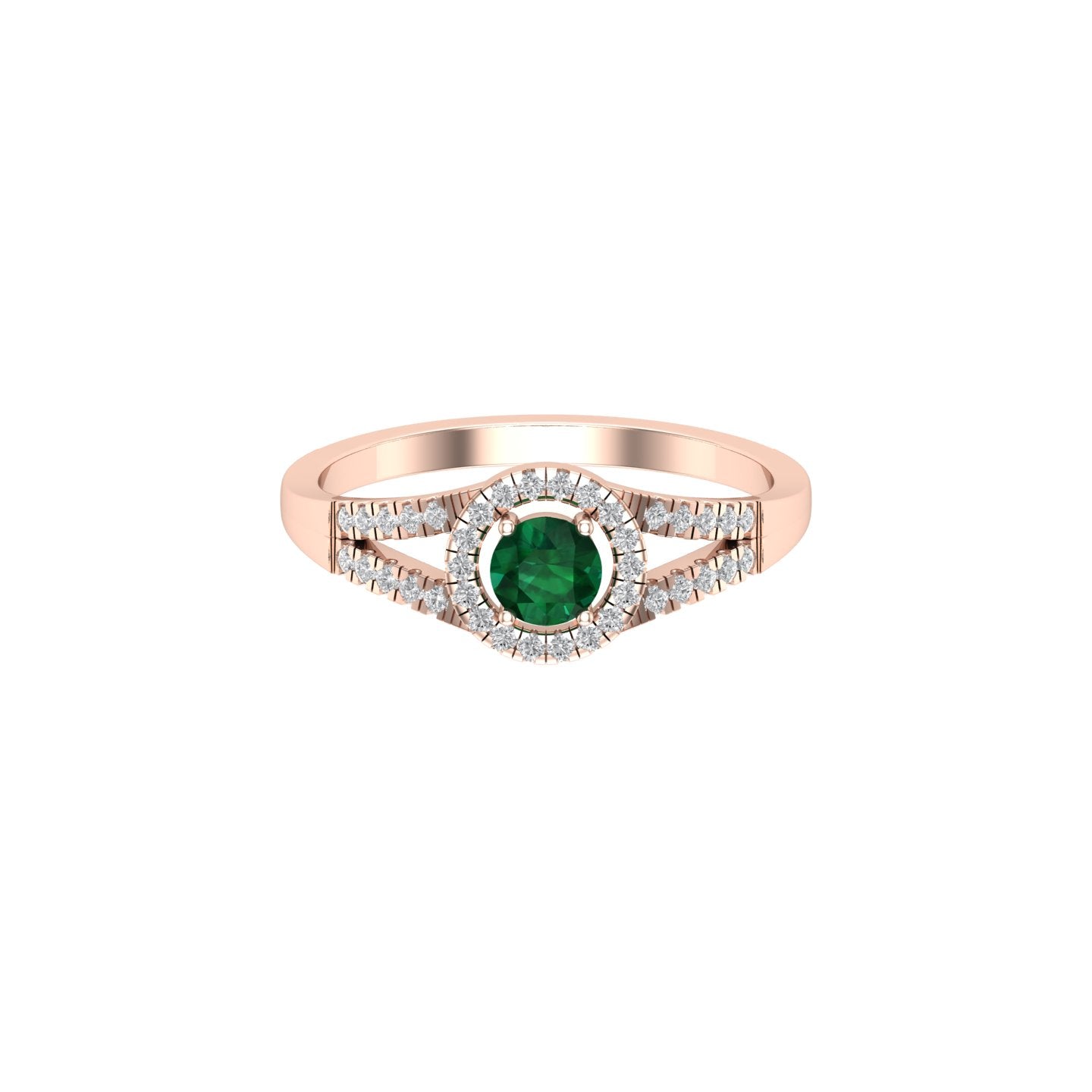 Solid Gold Emerald Solitaire and Diamond Halo Ring