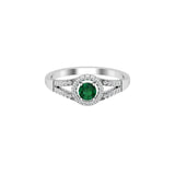 Solid Gold Emerald Solitaire and Diamond Halo Ring