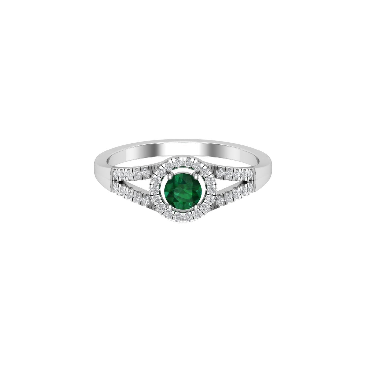 Solid Gold Emerald Solitaire and Diamond Halo Ring