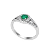 Solid Gold Emerald Solitaire and Diamond Halo Ring