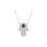 Solid Gold Diamond and Emerald Hamsa Necklace
