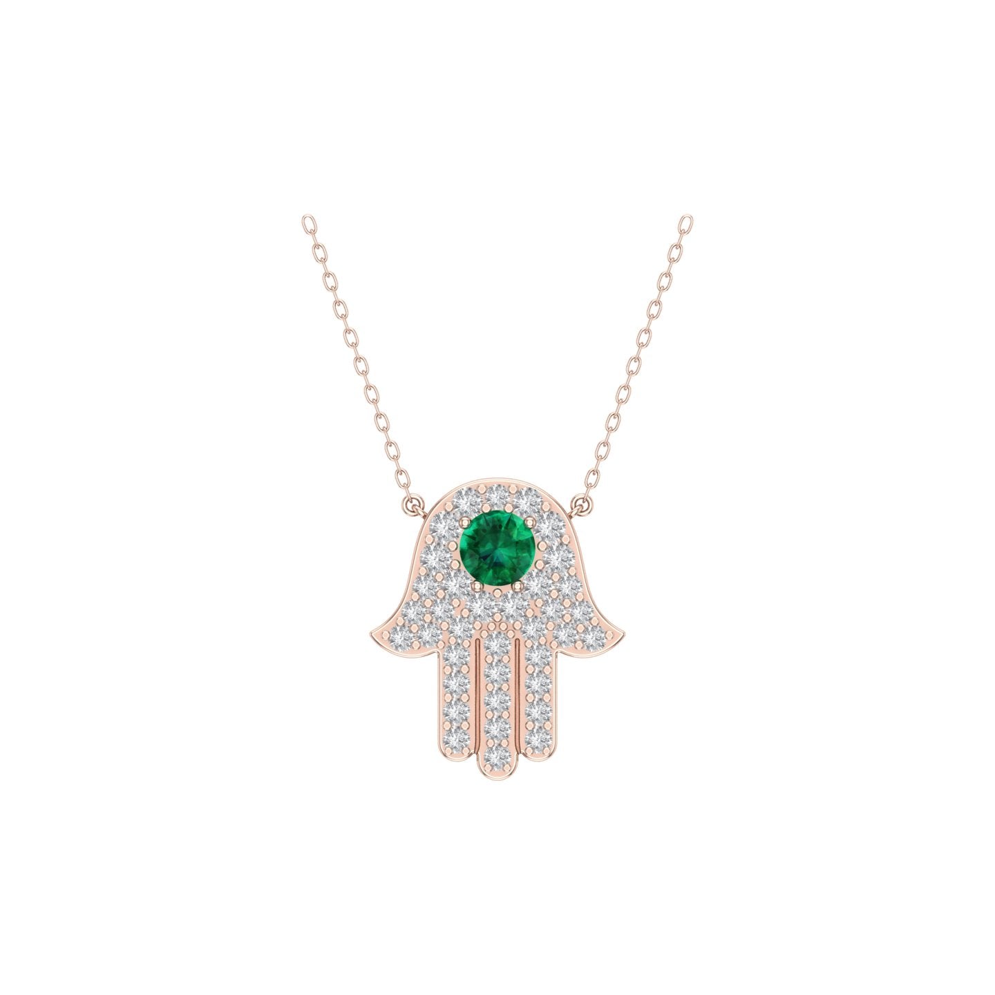 Solid Gold Diamond and Emerald Hamsa Necklace