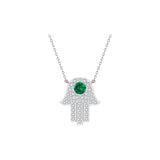 Solid Gold Diamond and Emerald Hamsa Necklace