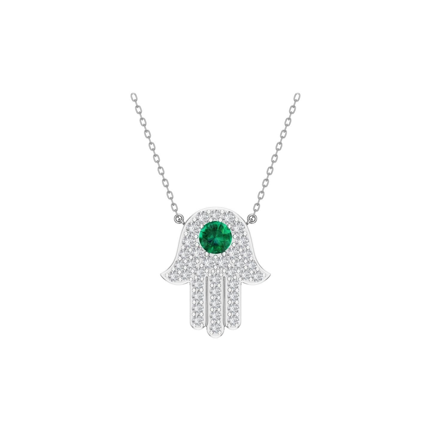 Solid Gold Diamond and Emerald Hamsa Necklace