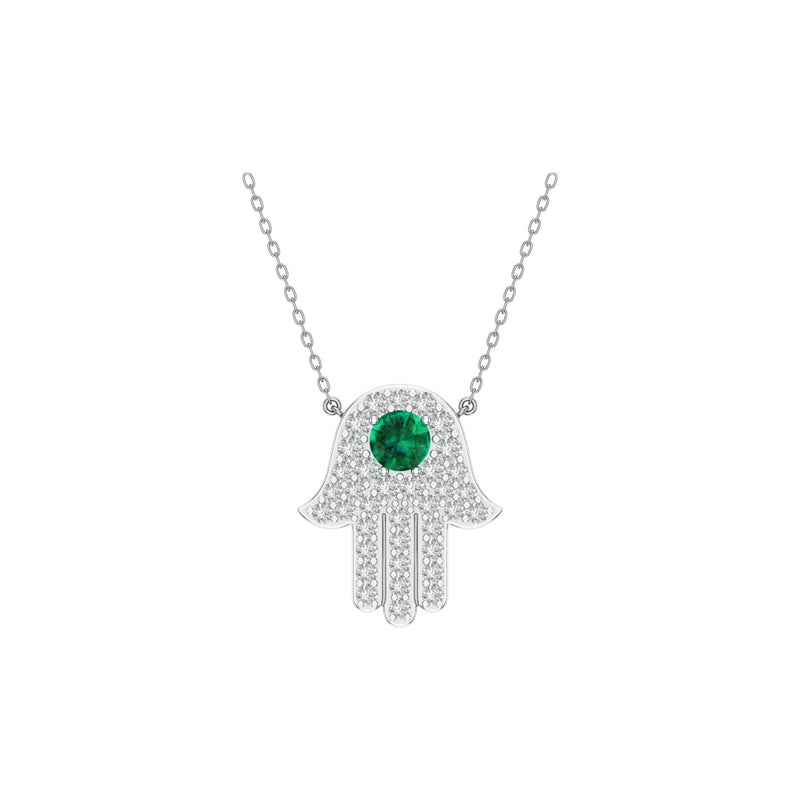 Diamond and Emerald Hamsa Necklace