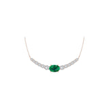 Solid Gold Diamond and Emerald Curved Bar Necklace