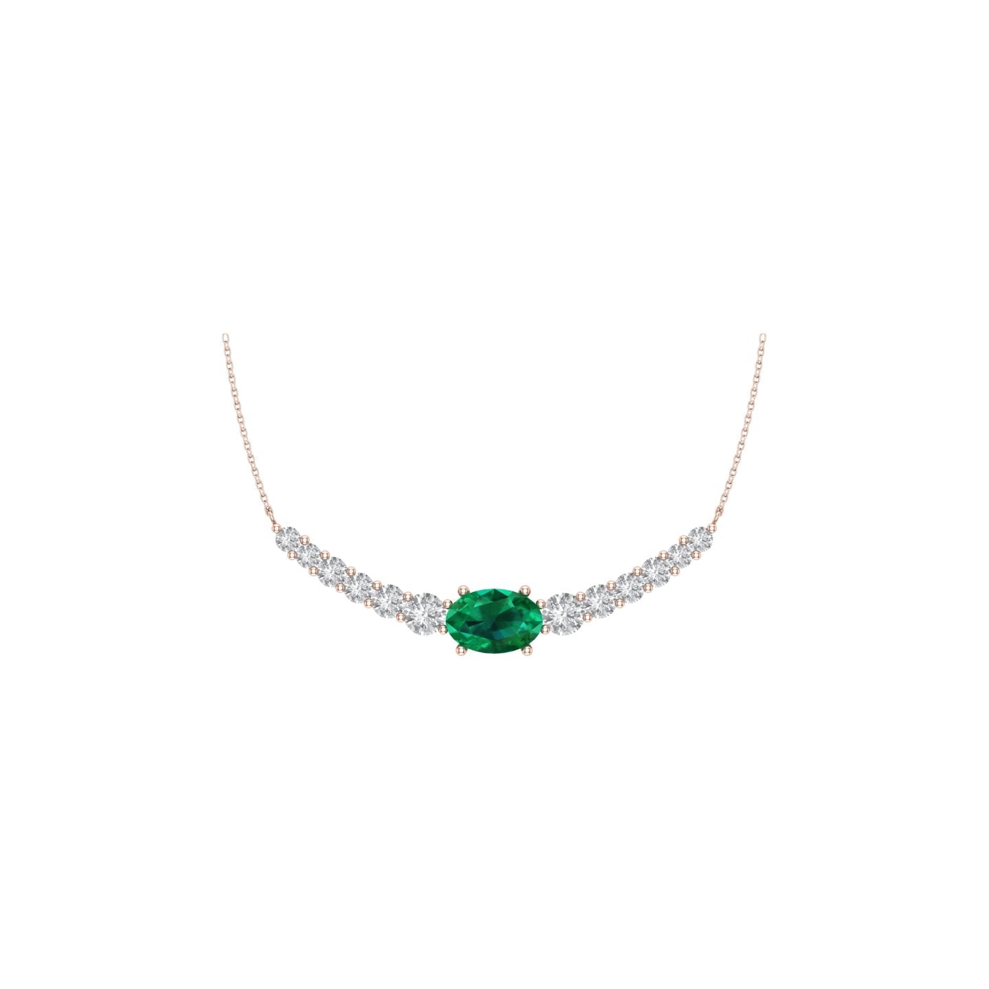 Solid Gold Diamond and Emerald Curved Bar Necklace