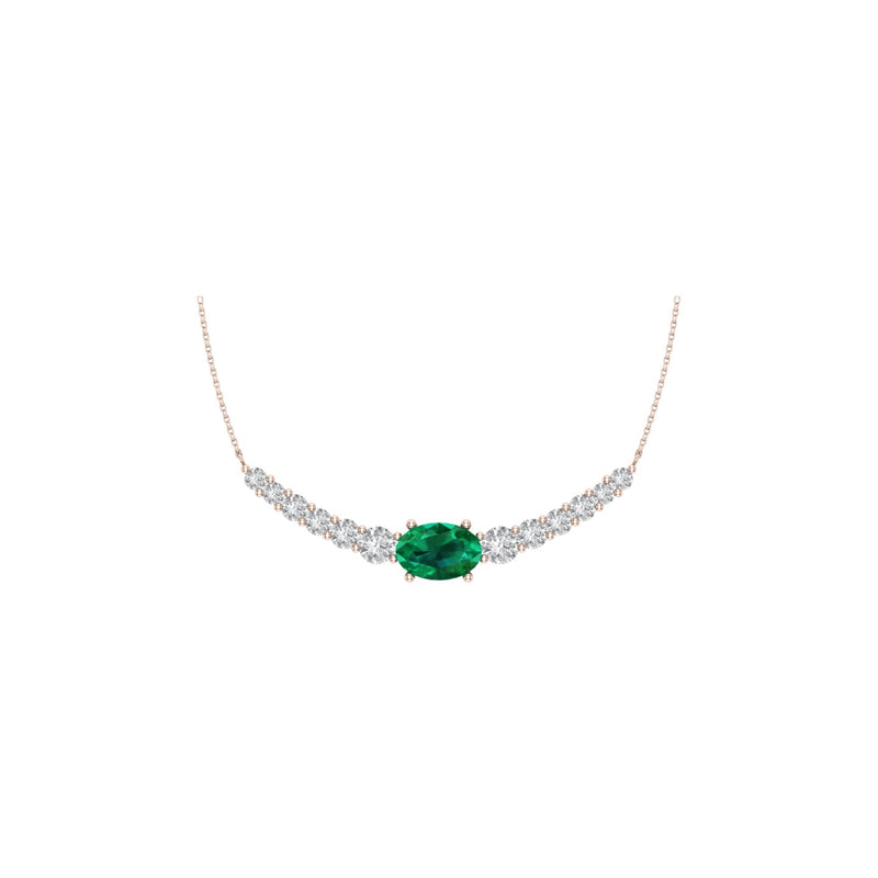Diamond and Emerald Curved Bar Necklace