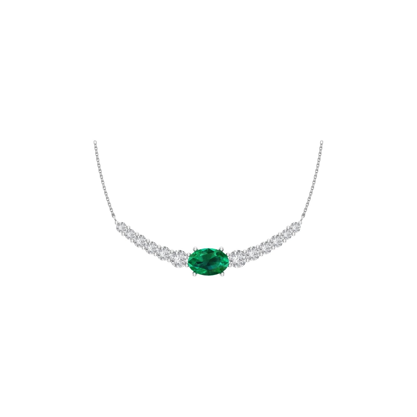 Solid Gold Diamond and Emerald Curved Bar Necklace