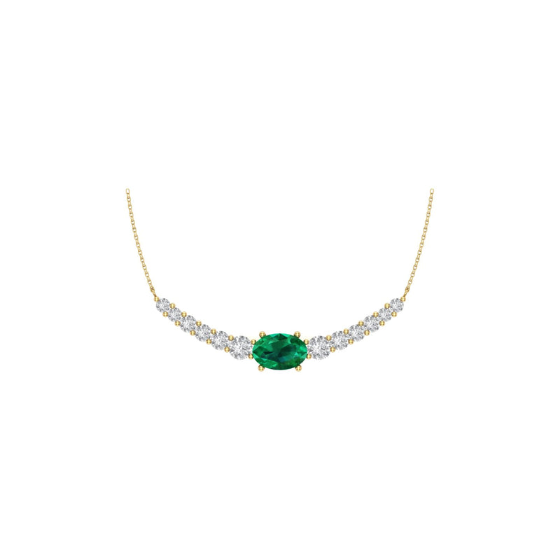 Diamond and Emerald Curved Bar Necklace