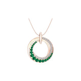 Solid Gold Open Circle Emerald Diamond Necklace