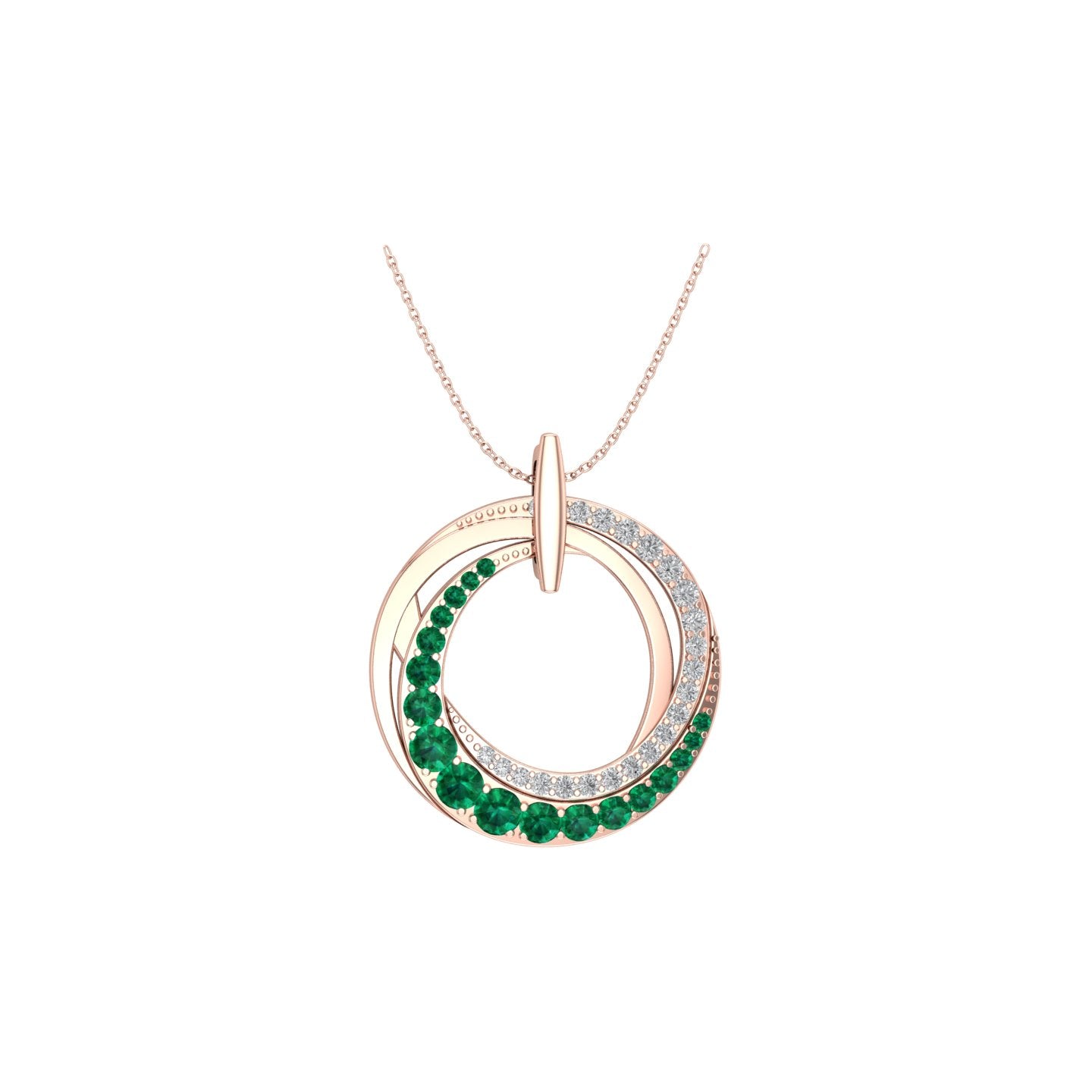 Solid Gold Open Circle Emerald Diamond Necklace