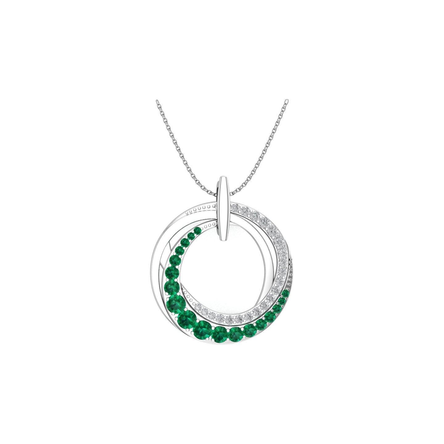 Solid Gold Open Circle Emerald Diamond Necklace