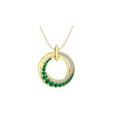 Solid Gold Open Circle Emerald Diamond Necklace