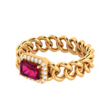 Solid Gold Ruby Diamond Chain Link Ring