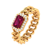 Solid Gold Ruby Diamond Chain Link Ring