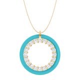 Solid Gold Enamel Open Circle Diamond Necklace
