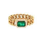 Solid Gold Emerald Diamond Chain Link Ring