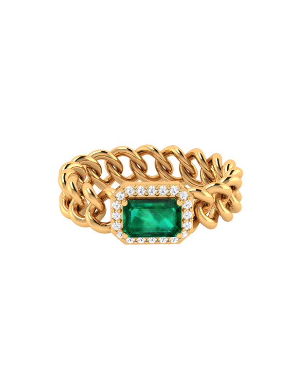 Emerald Diamond Chain Link Ring