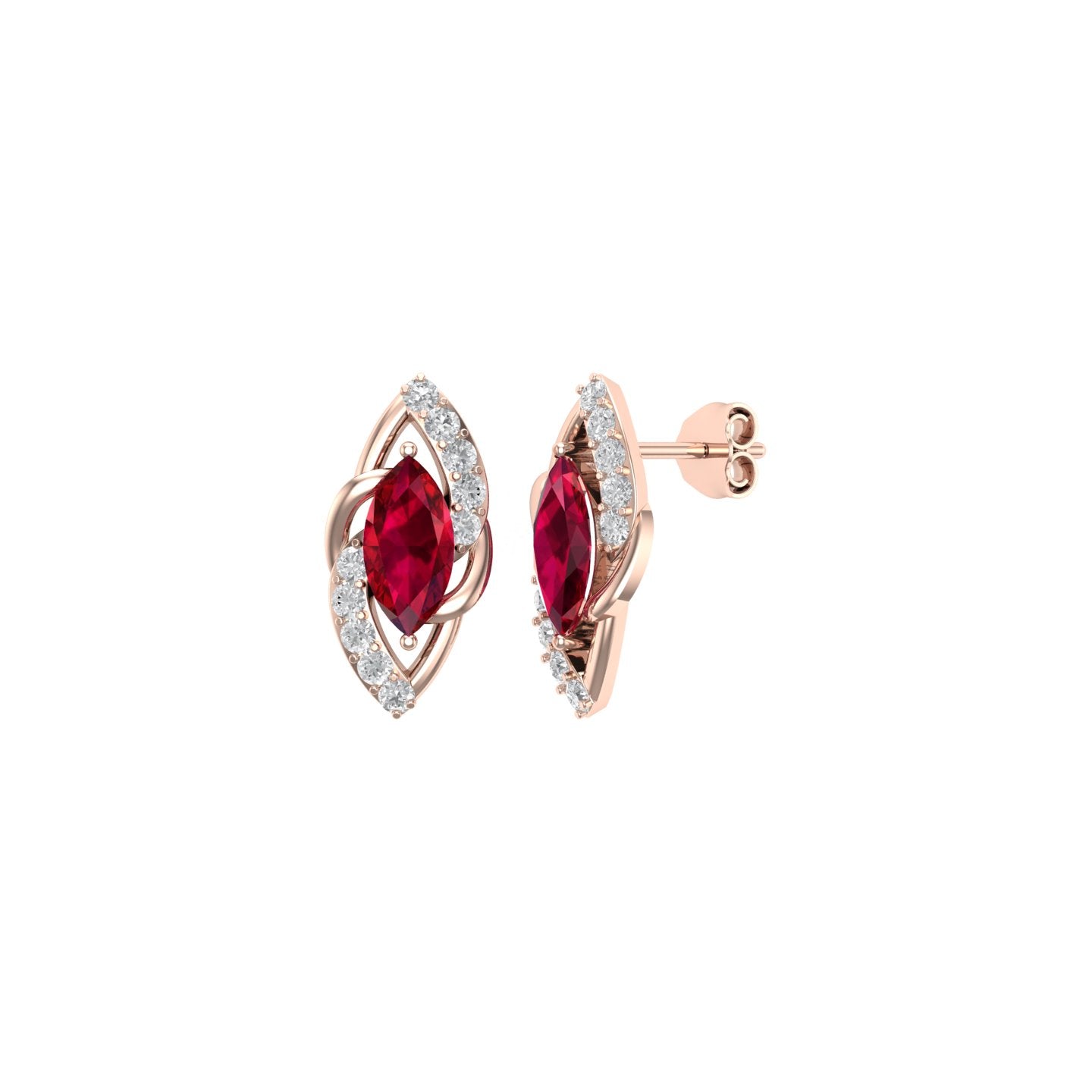 Solid Gold Marquise Ruby Diamond Studs