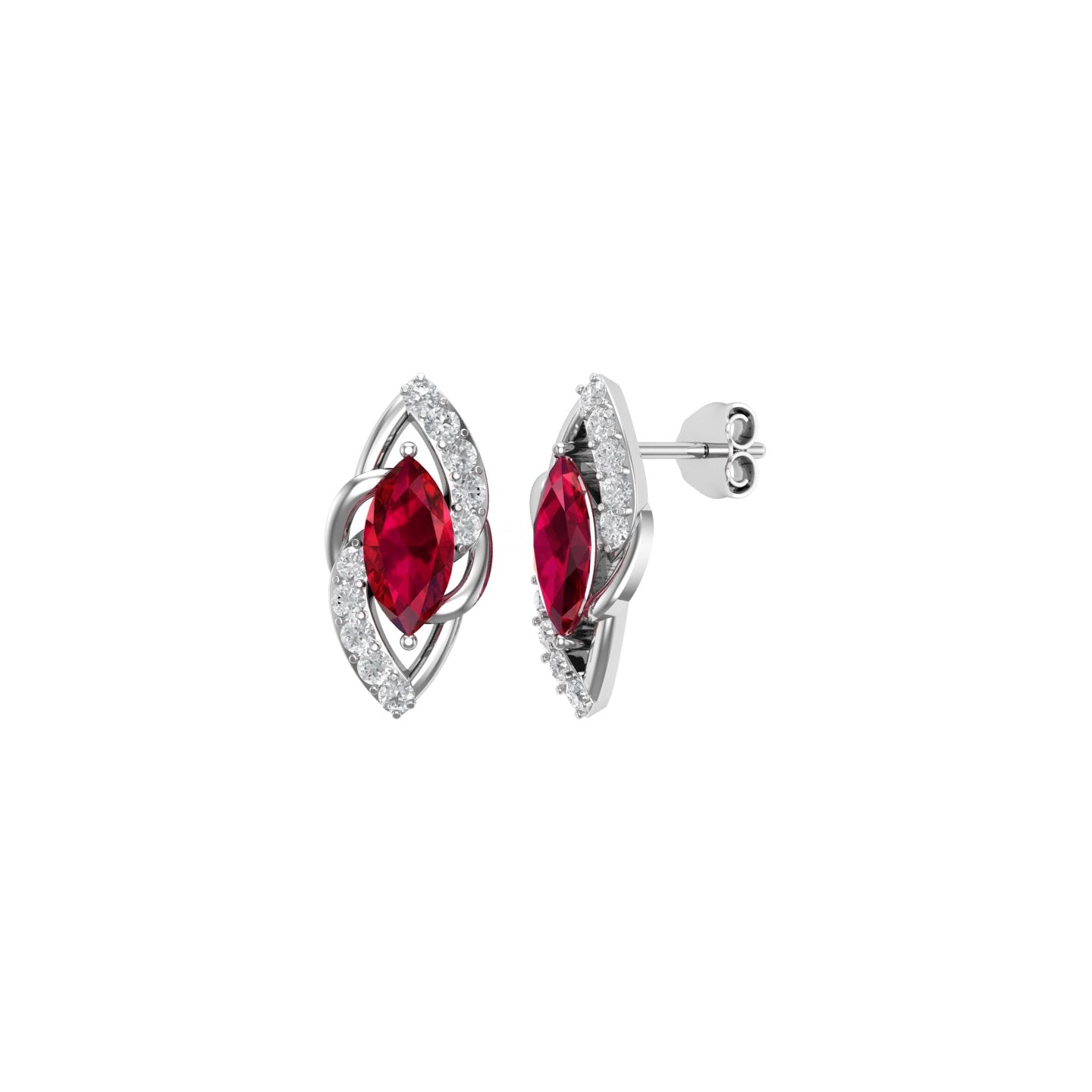 Solid Gold Marquise Ruby Diamond Studs