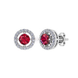 Solid Gold Ruby Diamond Halo Stud Earrings