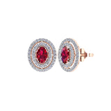 Solid Gold Ruby Diamond Halo Studs
