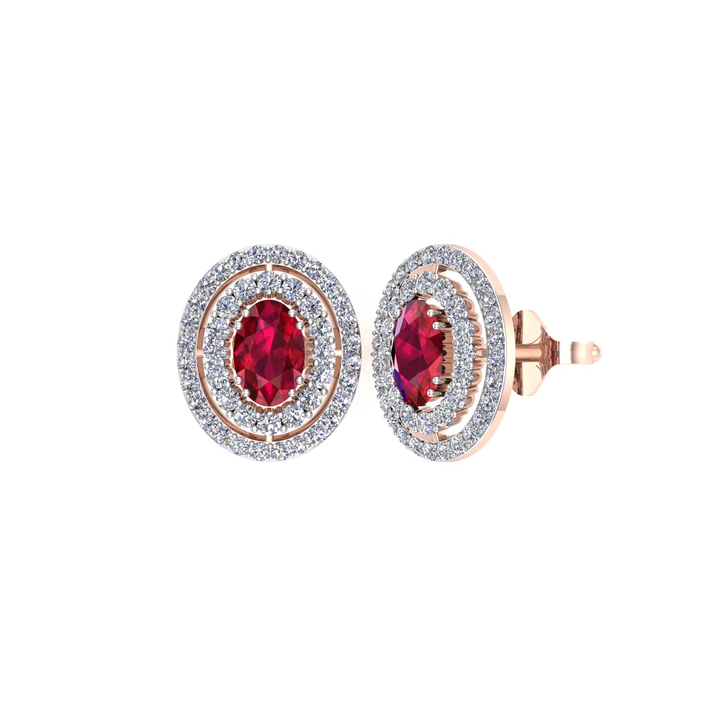 Solid Gold Ruby Diamond Halo Studs