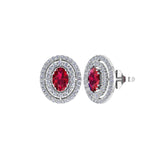 Solid Gold Ruby Diamond Halo Studs