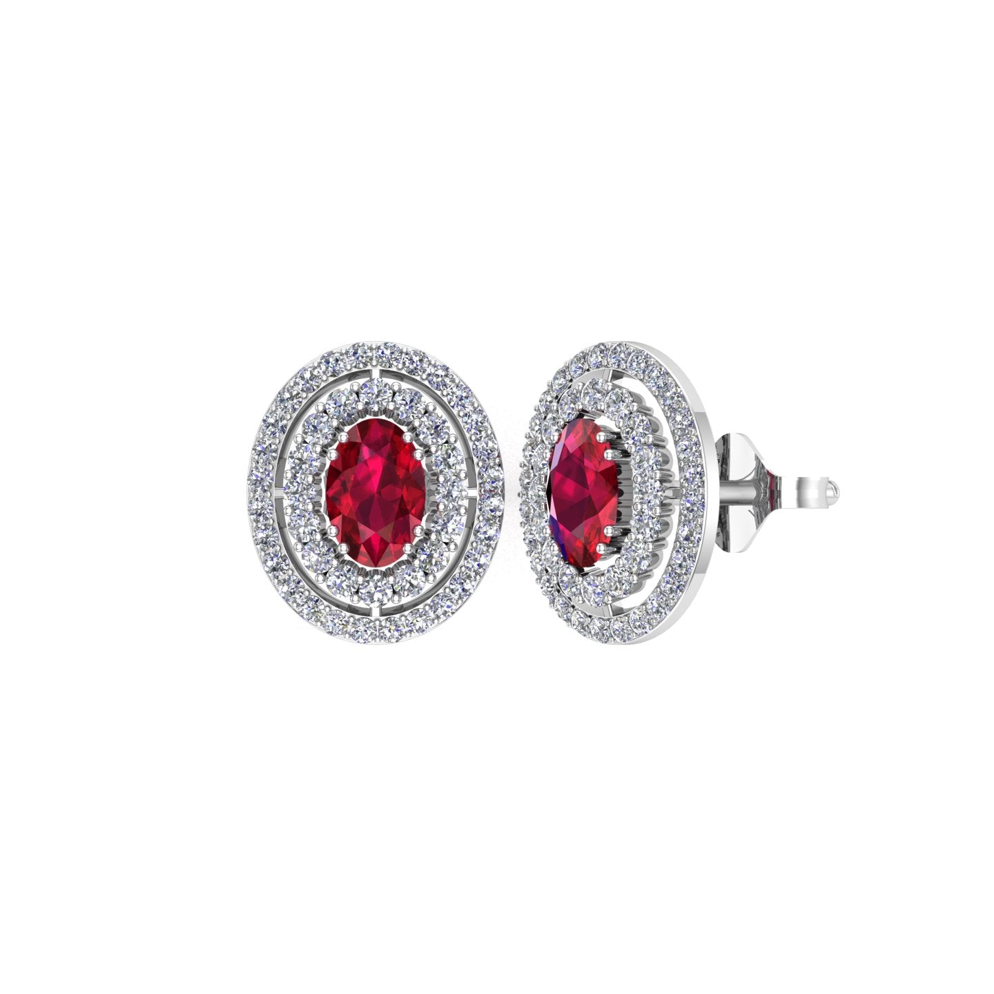 Solid Gold Ruby Diamond Halo Studs