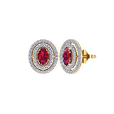 Solid Gold Ruby Diamond Halo Studs