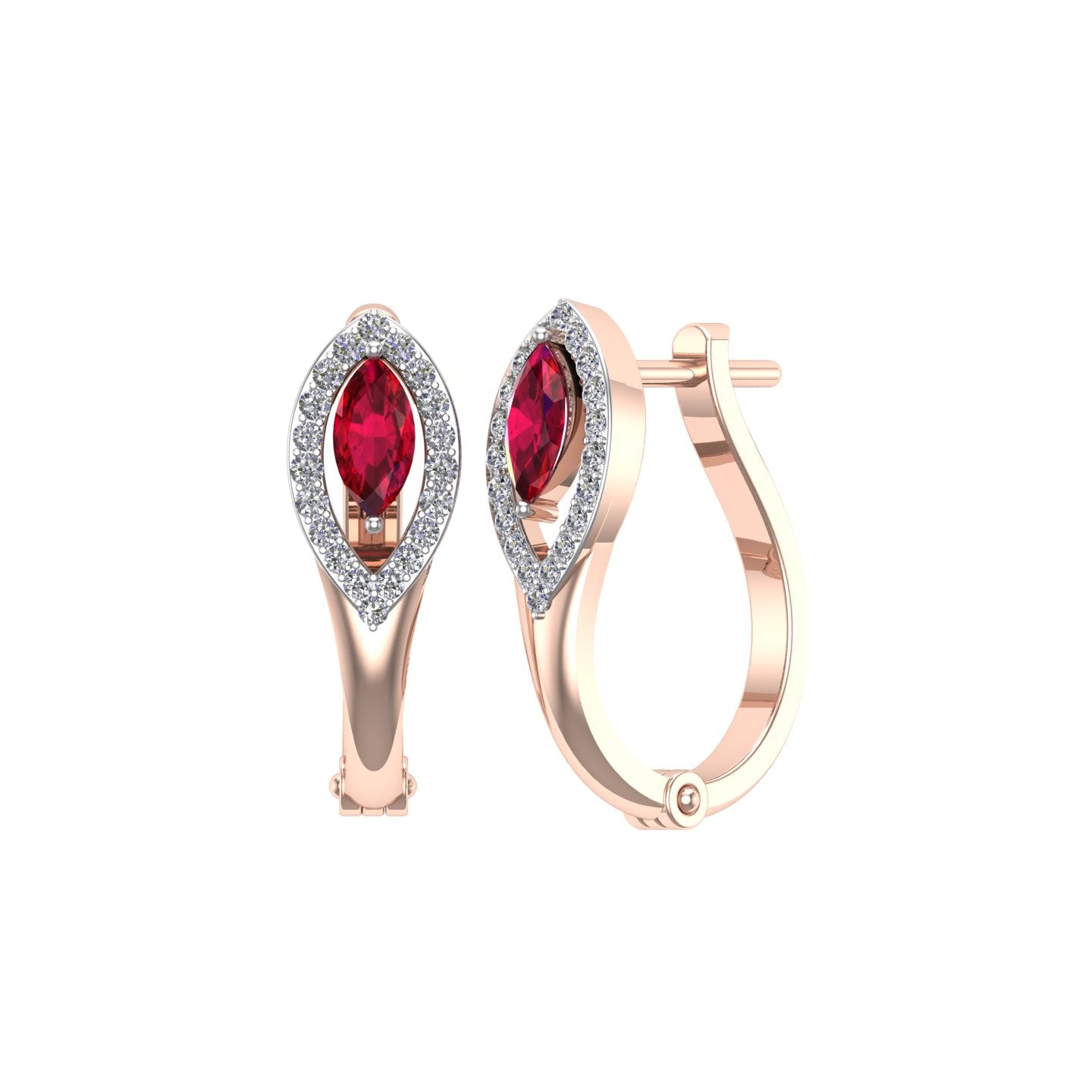 Solid Gold Ruby Diamond Earrings