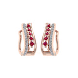 Solid Gold Ruby Diamond Vintage Hoop Earrings