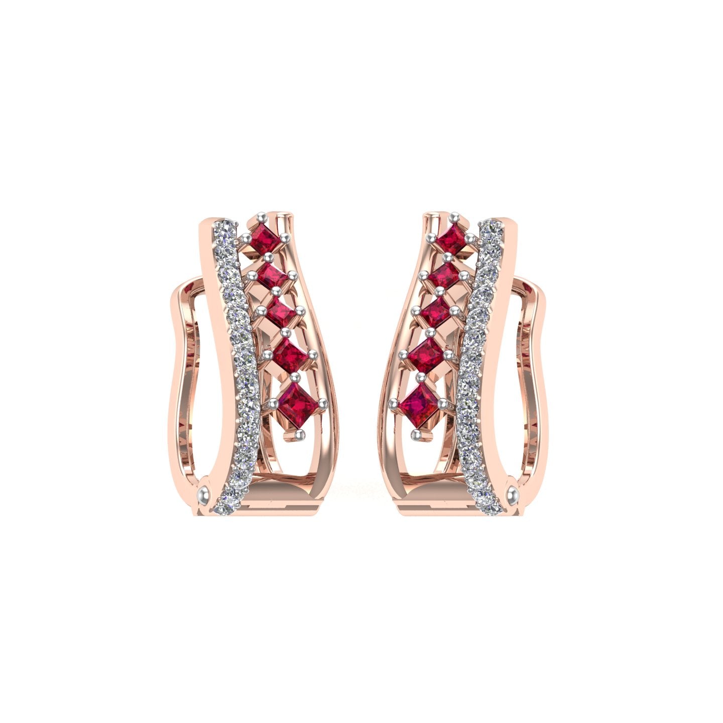 Solid Gold Ruby Diamond Vintage Hoop Earrings