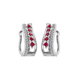 Solid Gold Ruby Diamond Vintage Hoop Earrings