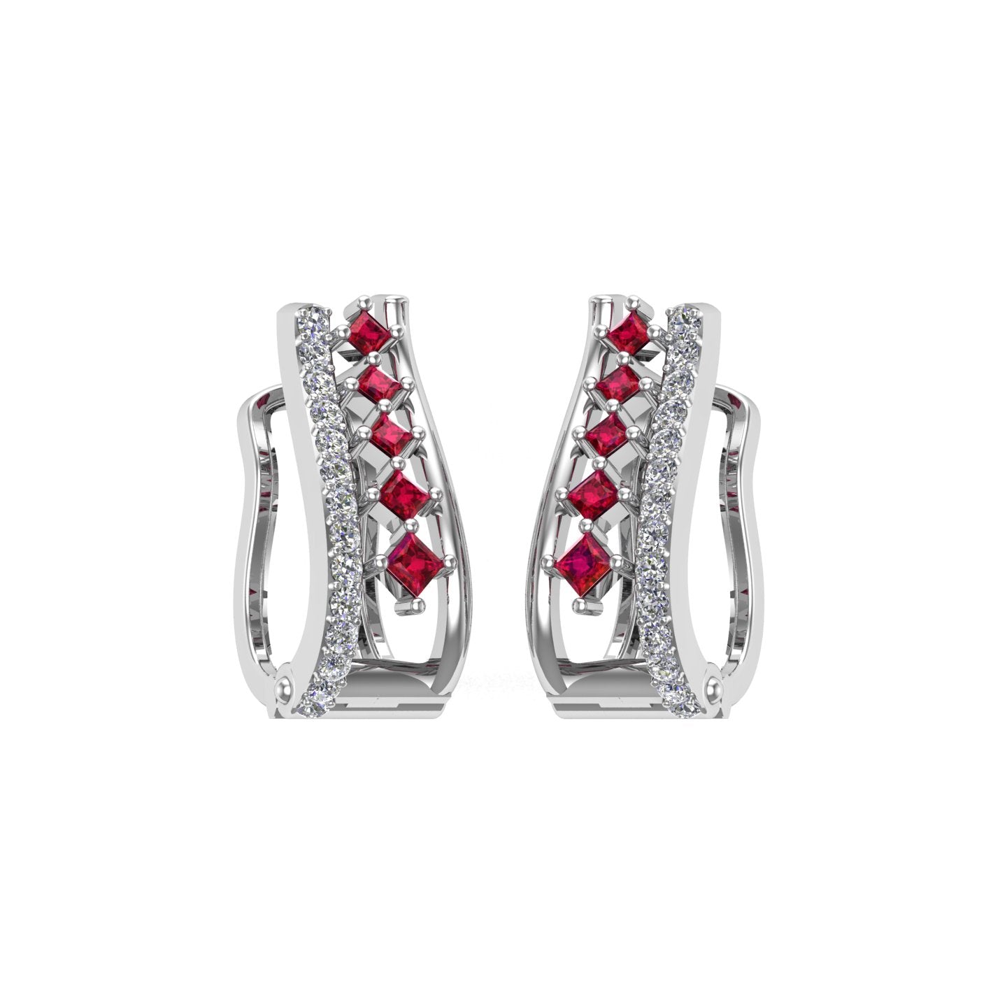 Solid Gold Ruby Diamond Vintage Hoop Earrings