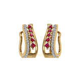 Solid Gold Ruby Diamond Vintage Hoop Earrings