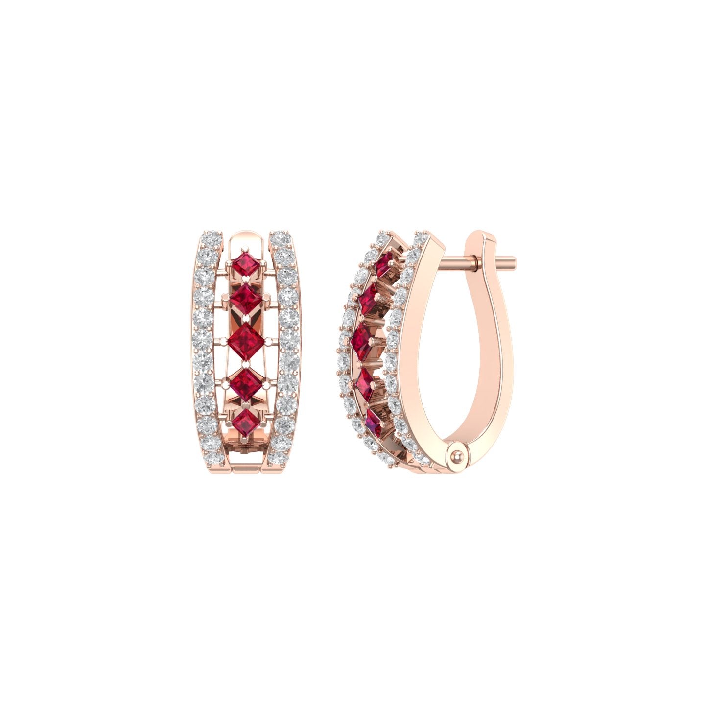 Solid Gold Ruby Diamond Hoop Earrings