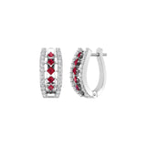 Solid Gold Ruby Diamond Hoop Earrings