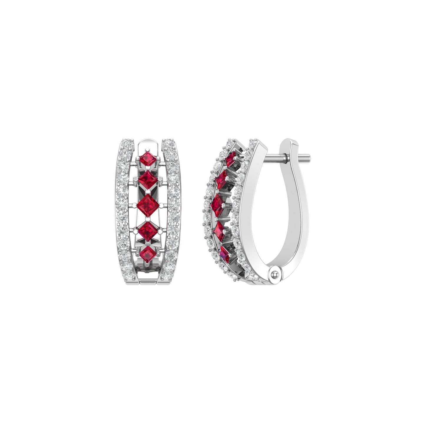 Solid Gold Ruby Diamond Hoop Earrings