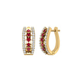 Solid Gold Ruby Diamond Hoop Earrings