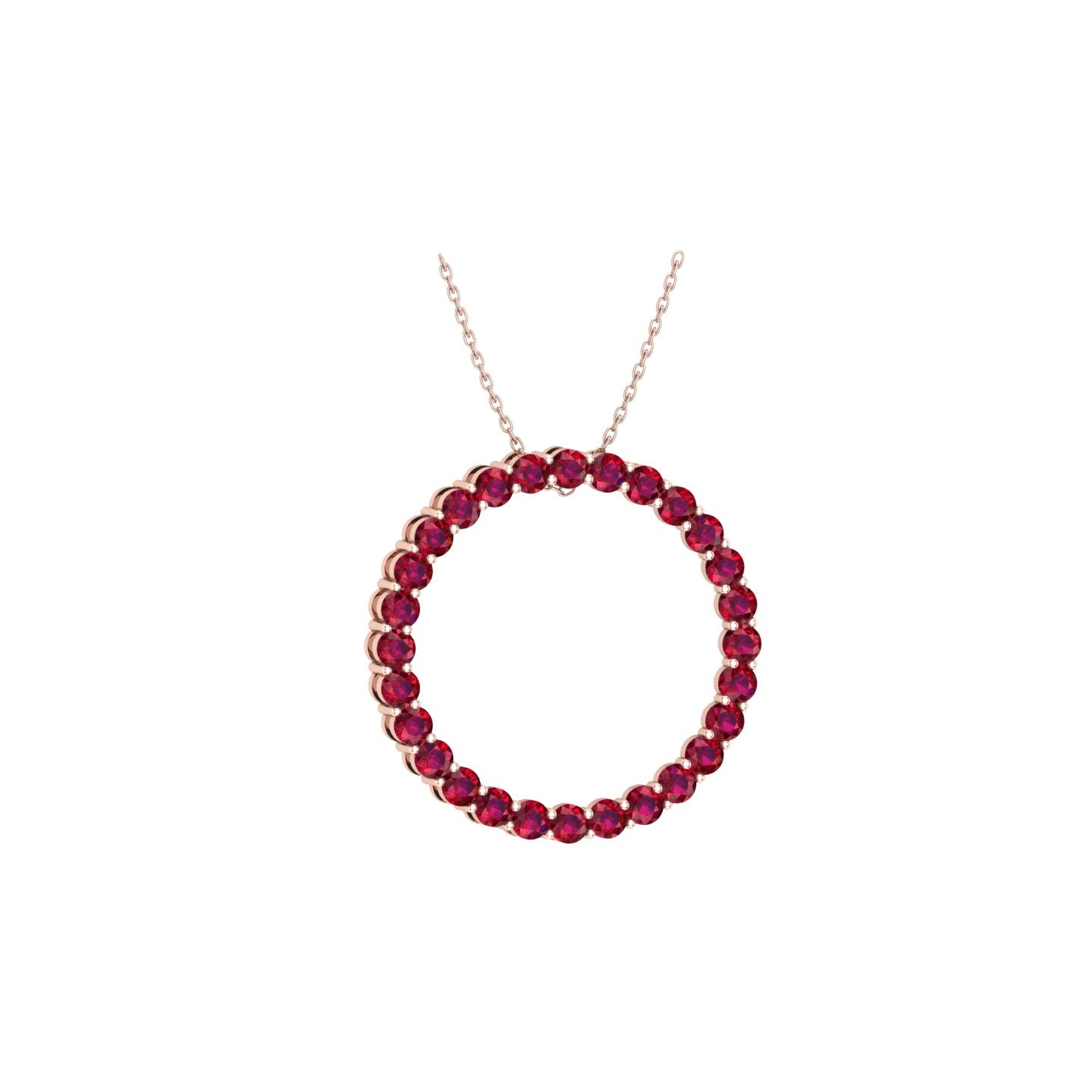 Solid Gold Ruby Open Circle Pendant Necklace