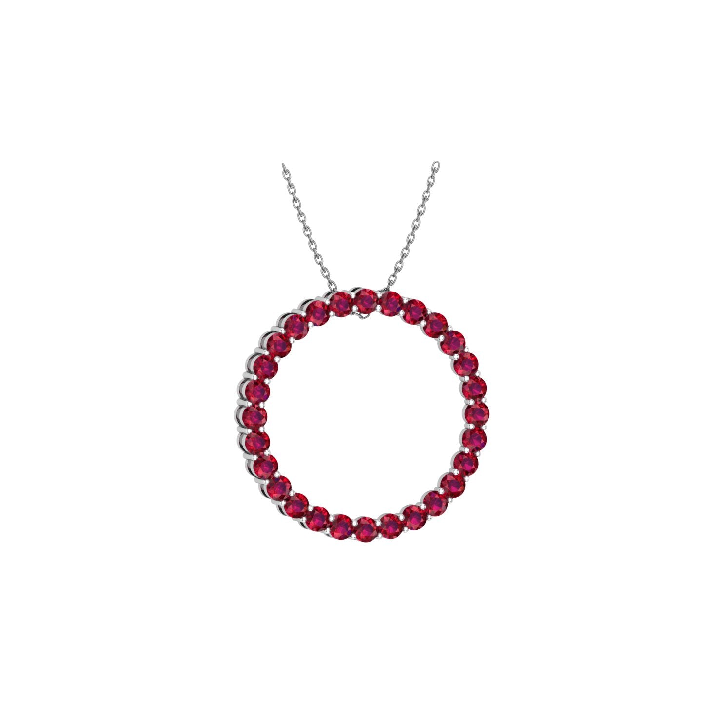 Solid Gold Ruby Open Circle Pendant Necklace