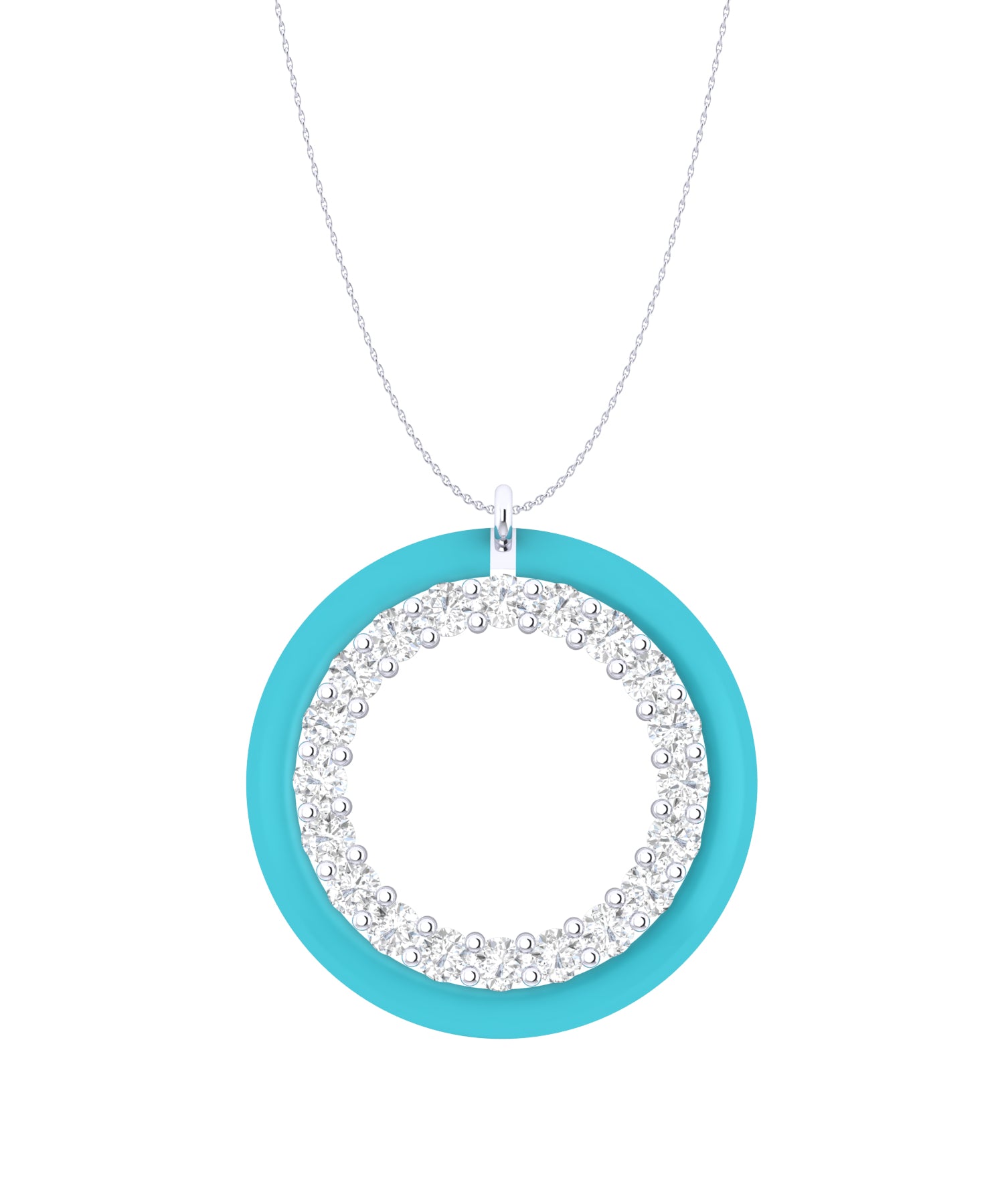 Solid Gold Enamel Open Circle Diamond Necklace